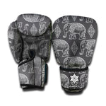 White And Grey Indian Elephant Print Boxing Gloves