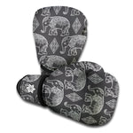 White And Grey Indian Elephant Print Boxing Gloves