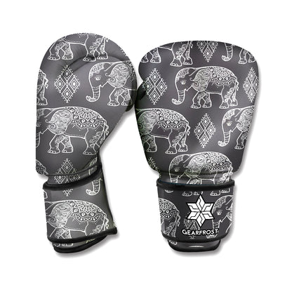 White And Grey Indian Elephant Print Boxing Gloves