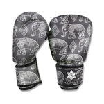 White And Grey Indian Elephant Print Boxing Gloves