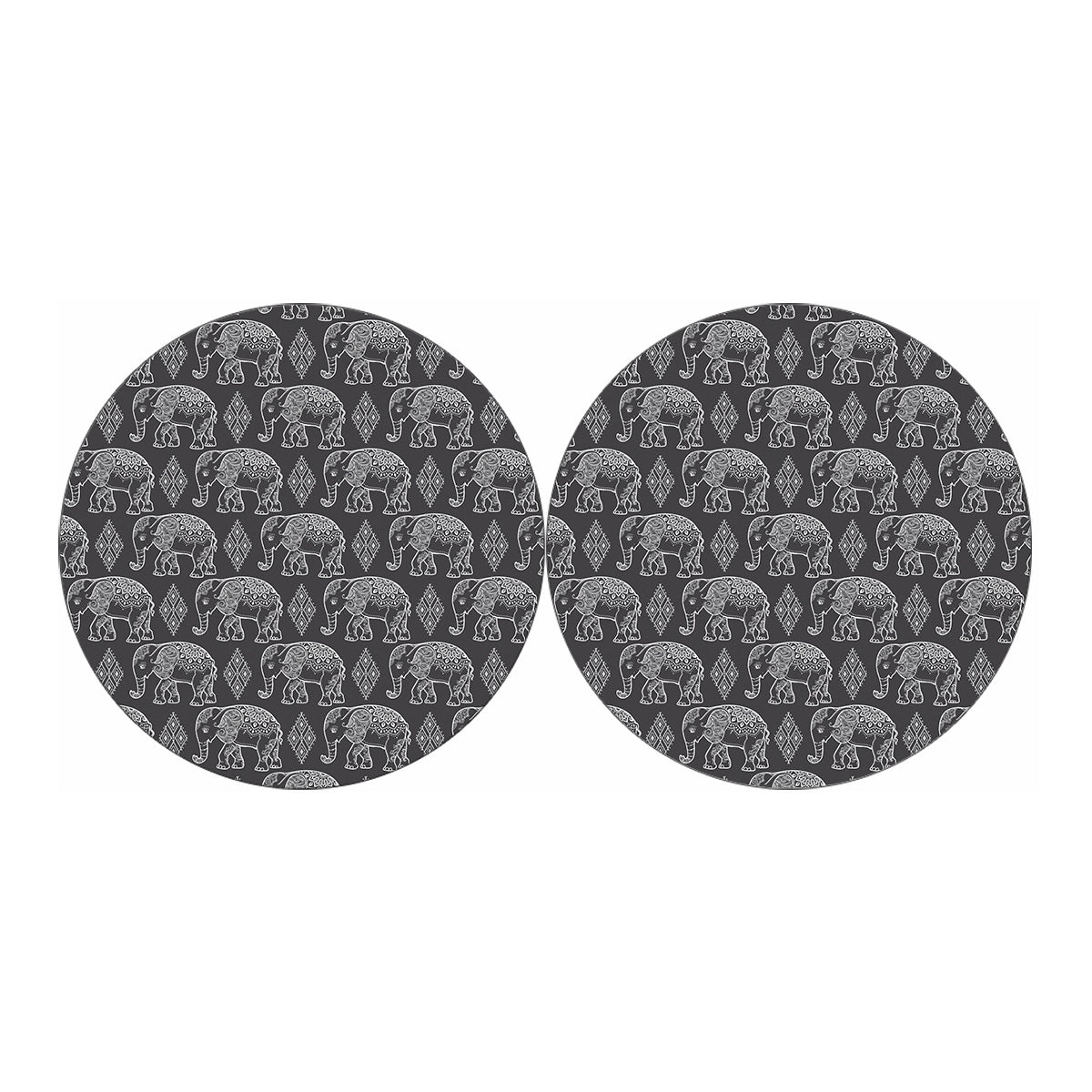 White And Grey Indian Elephant Print Car Coasters