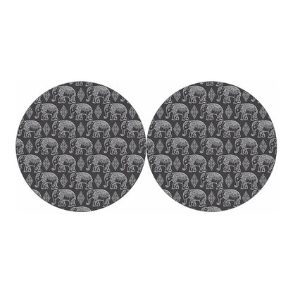 White And Grey Indian Elephant Print Car Coasters