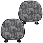 White And Grey Indian Elephant Print Car Headrest Covers
