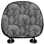 White And Grey Indian Elephant Print Car Headrest Covers