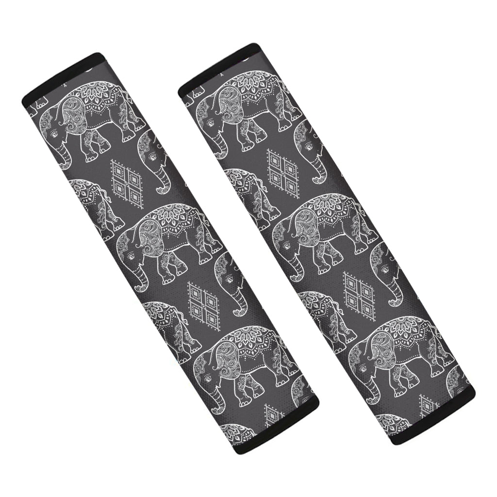 White And Grey Indian Elephant Print Car Seat Belt Covers