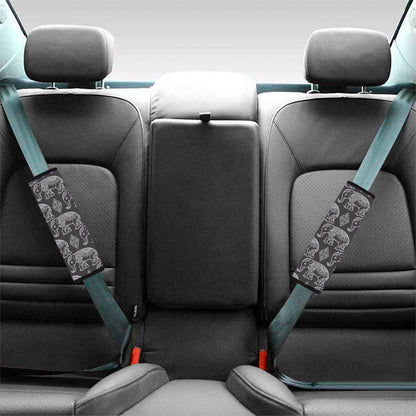 White And Grey Indian Elephant Print Car Seat Belt Covers