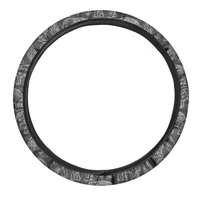 White And Grey Indian Elephant Print Car Steering Wheel Cover
