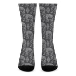 White And Grey Indian Elephant Print Crew Socks