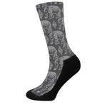 White And Grey Indian Elephant Print Crew Socks