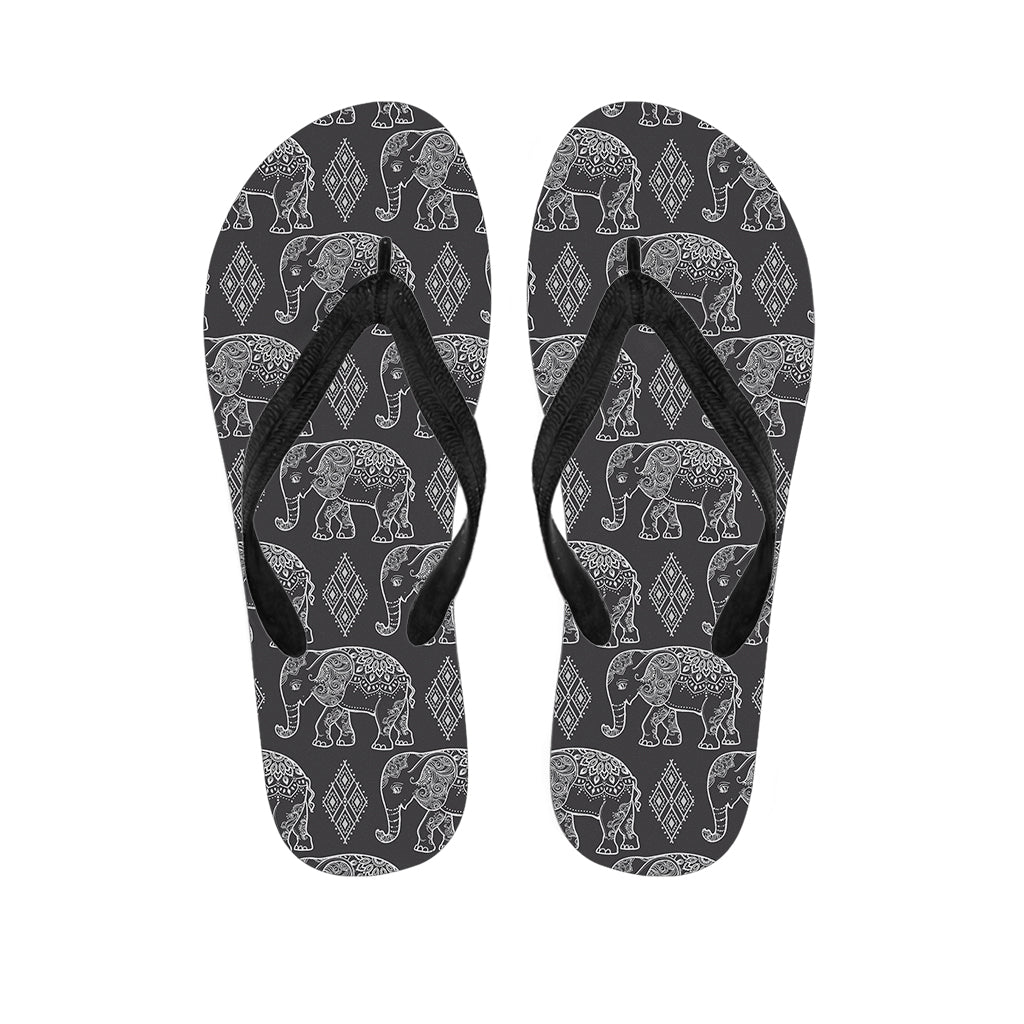White And Grey Indian Elephant Print Flip Flops