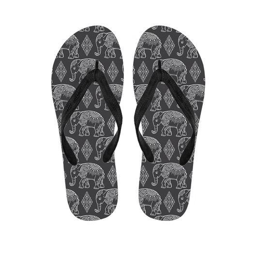 White And Grey Indian Elephant Print Flip Flops