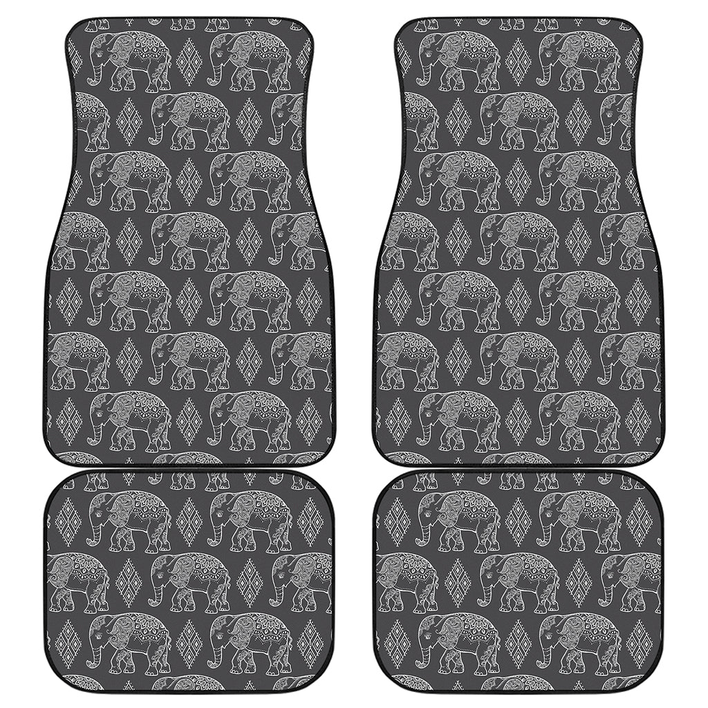 White And Grey Indian Elephant Print Front and Back Car Floor Mats