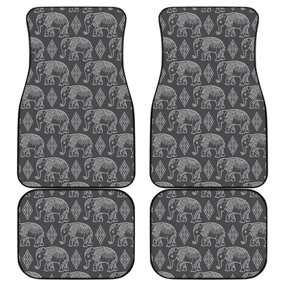 White And Grey Indian Elephant Print Front and Back Car Floor Mats