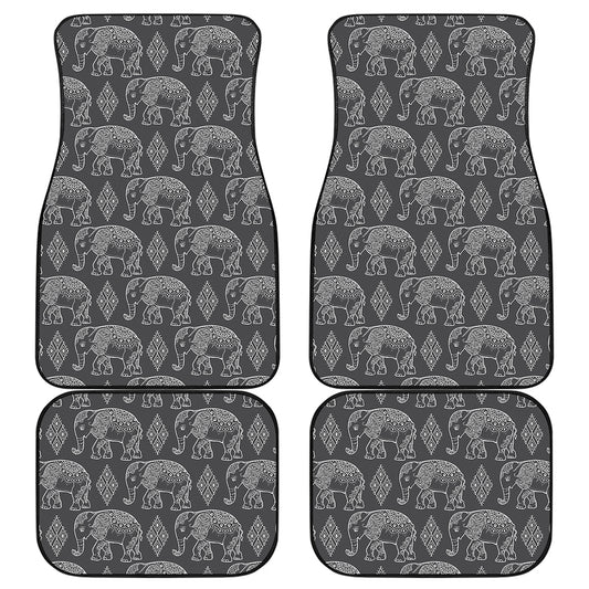 White And Grey Indian Elephant Print Front and Back Car Floor Mats