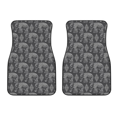 White And Grey Indian Elephant Print Front Car Floor Mats