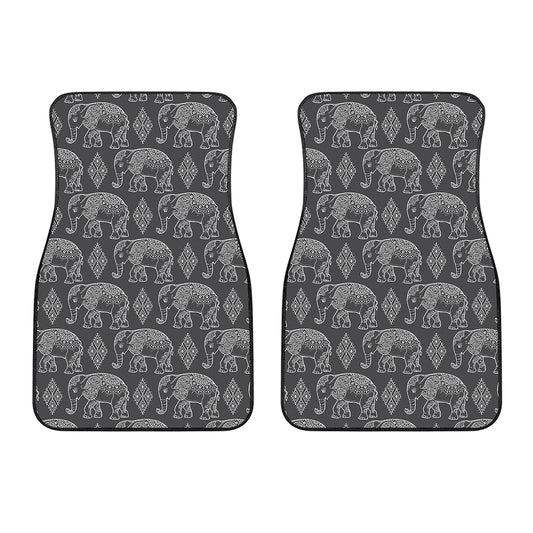 White And Grey Indian Elephant Print Front Car Floor Mats