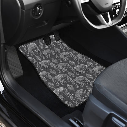 White And Grey Indian Elephant Print Front Car Floor Mats