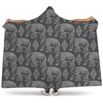 White And Grey Indian Elephant Print Hooded Blanket