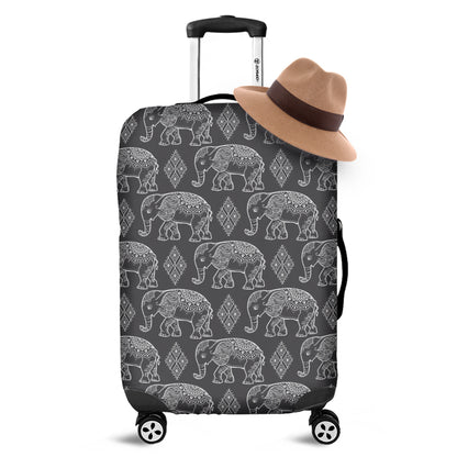 White And Grey Indian Elephant Print Luggage Cover