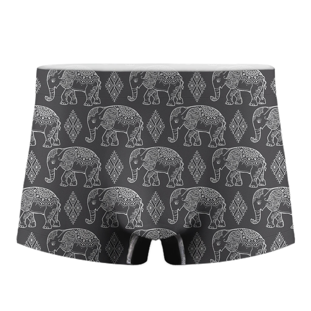 White And Grey Indian Elephant Print Men's Boxer Briefs
