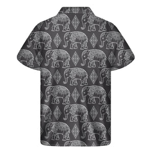 White And Grey Indian Elephant Print Men's Short Sleeve Shirt