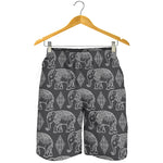 White And Grey Indian Elephant Print Men's Shorts