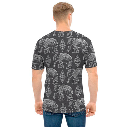 White And Grey Indian Elephant Print Men's T-Shirt