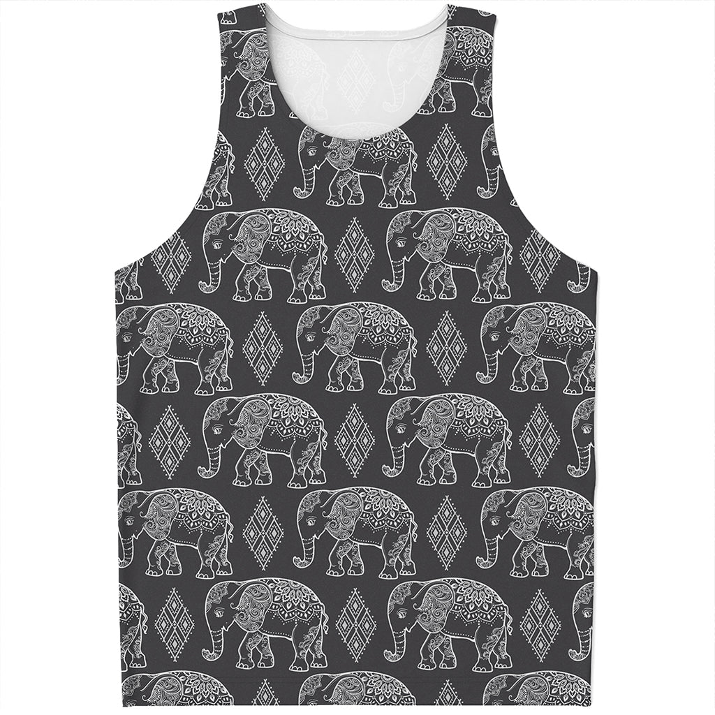 White And Grey Indian Elephant Print Men's Tank Top