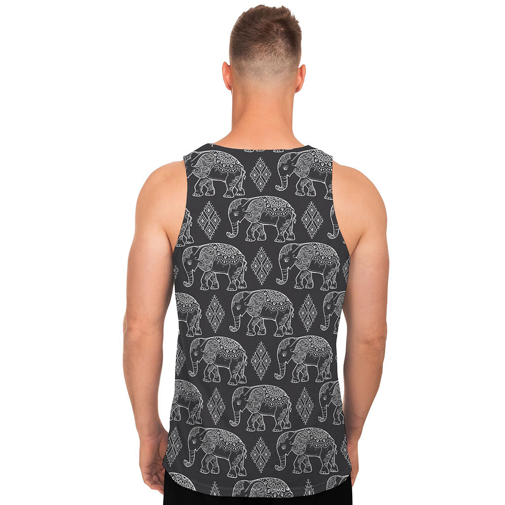 White And Grey Indian Elephant Print Men's Tank Top