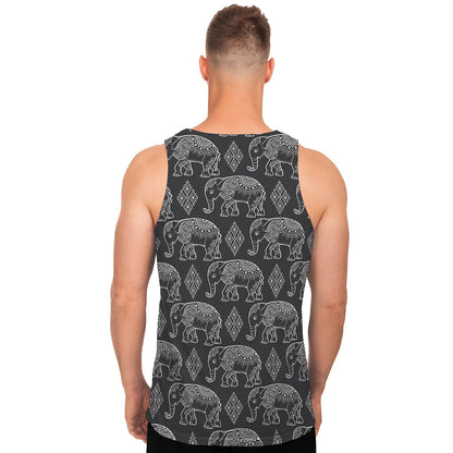 White And Grey Indian Elephant Print Men's Tank Top