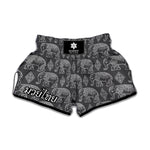 White And Grey Indian Elephant Print Muay Thai Boxing Shorts