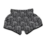 White And Grey Indian Elephant Print Muay Thai Boxing Shorts