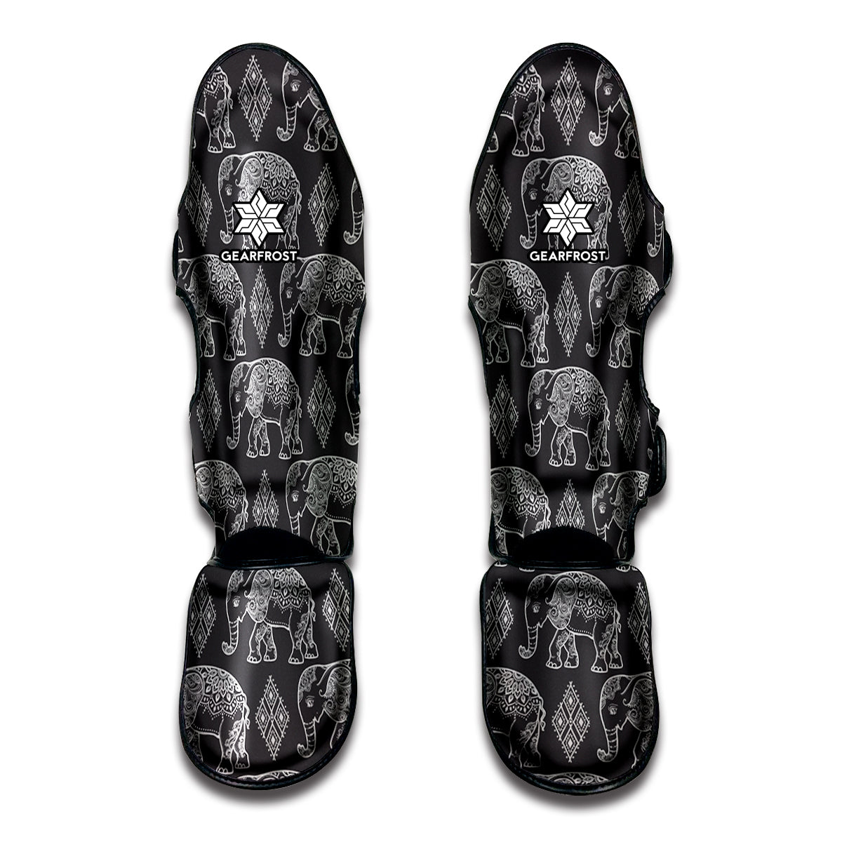 White And Grey Indian Elephant Print Muay Thai Shin Guard