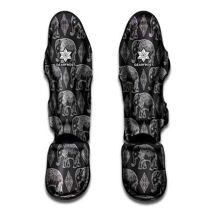 White And Grey Indian Elephant Print Muay Thai Shin Guard