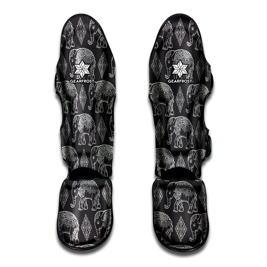 White And Grey Indian Elephant Print Muay Thai Shin Guard