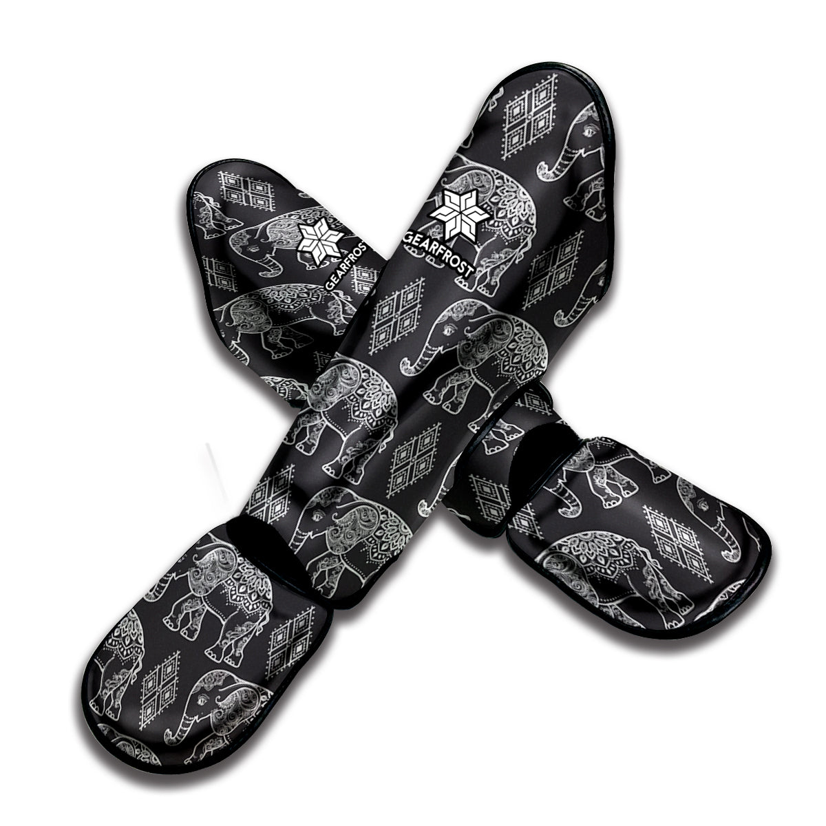 White And Grey Indian Elephant Print Muay Thai Shin Guard