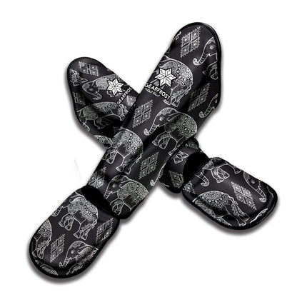 White And Grey Indian Elephant Print Muay Thai Shin Guard