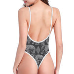 White And Grey Indian Elephant Print One Piece High Cut Swimsuit