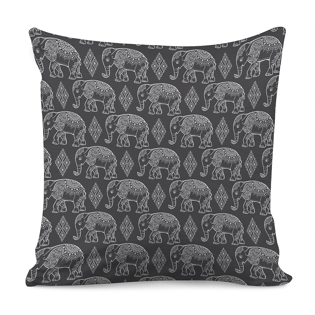 White And Grey Indian Elephant Print Pillow Cover