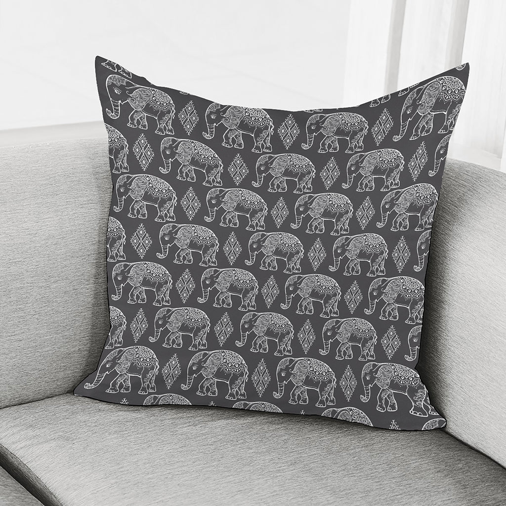 White And Grey Indian Elephant Print Pillow Cover