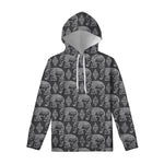White And Grey Indian Elephant Print Pullover Hoodie