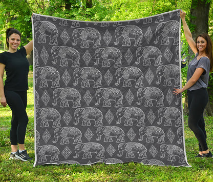 White And Grey Indian Elephant Print Quilt