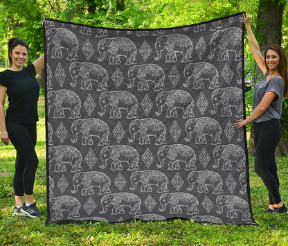 White And Grey Indian Elephant Print Quilt