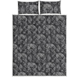 White And Grey Indian Elephant Print Quilt Bed Set