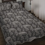 White And Grey Indian Elephant Print Quilt Bed Set