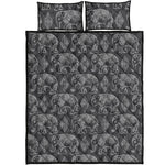 White And Grey Indian Elephant Print Quilt Bed Set