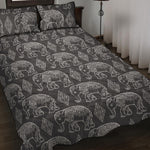 White And Grey Indian Elephant Print Quilt Bed Set