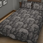 White And Grey Indian Elephant Print Quilt Bed Set