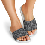 White And Grey Indian Elephant Print White Slide Sandals