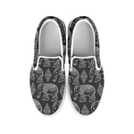 White And Grey Indian Elephant Print White Slip On Shoes